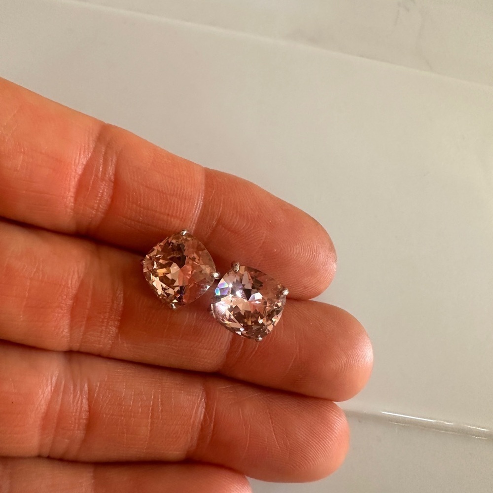 Origami Owl Pink Crystal and Silver Stud Earrings Sparkly Bridesmaid Gift Clean - Picture 6 of 6